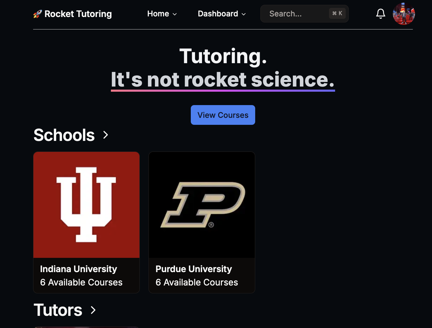 Rocket Tutoring Splash Page