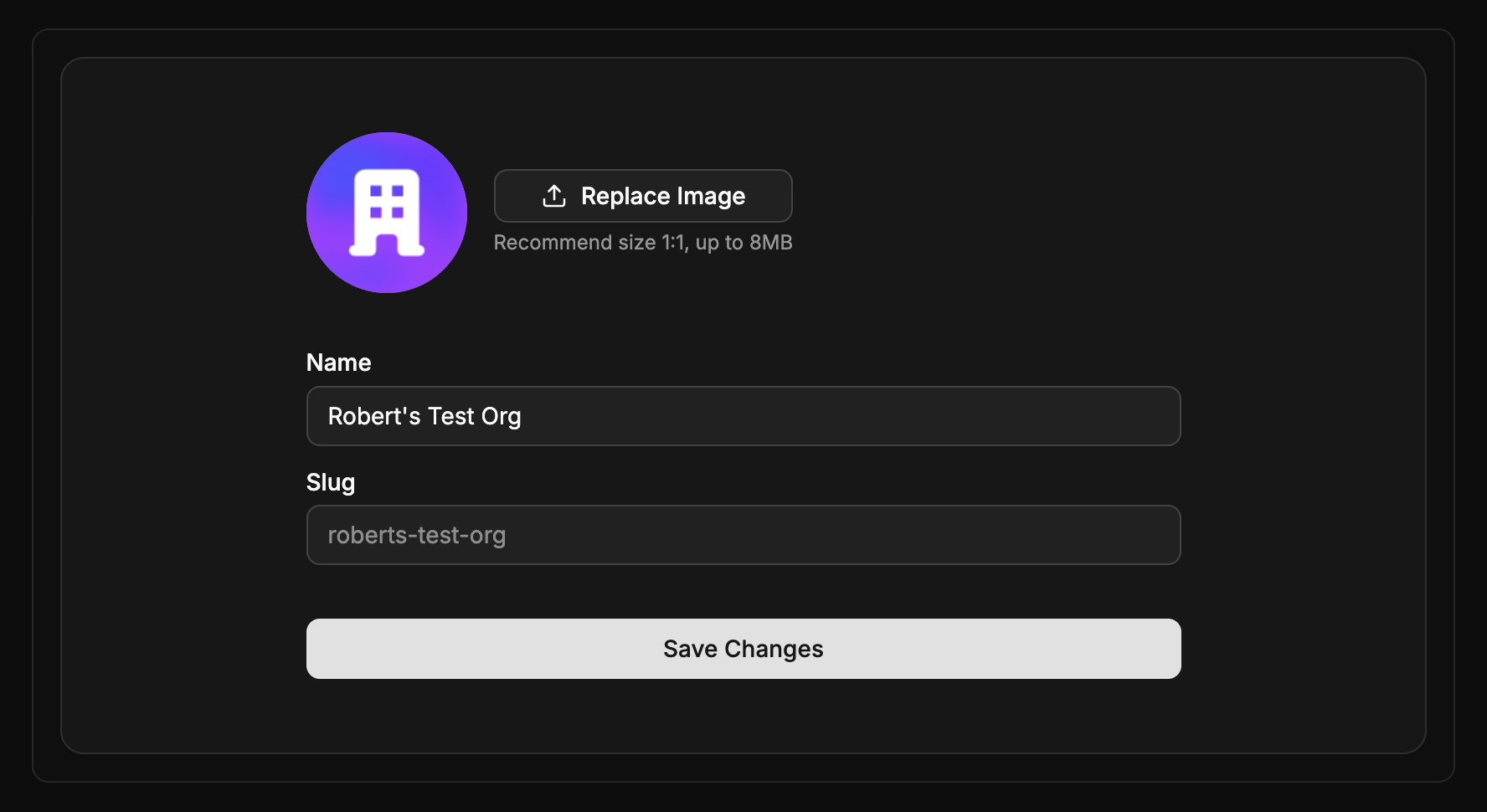 Screenshot of the organization-form-1 component.