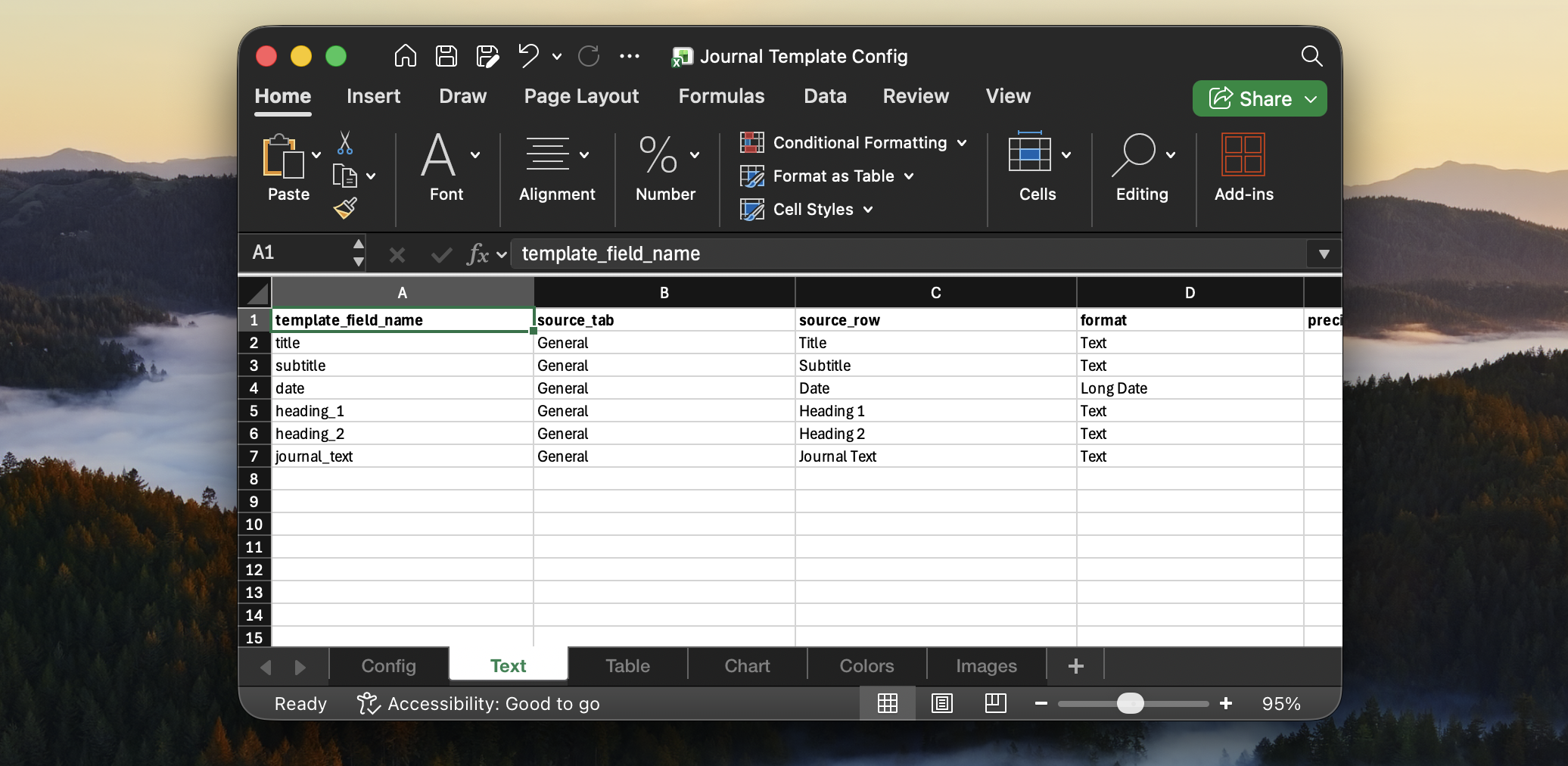 Screenshot of the Journal Template Text Config included in docx-report-generator.