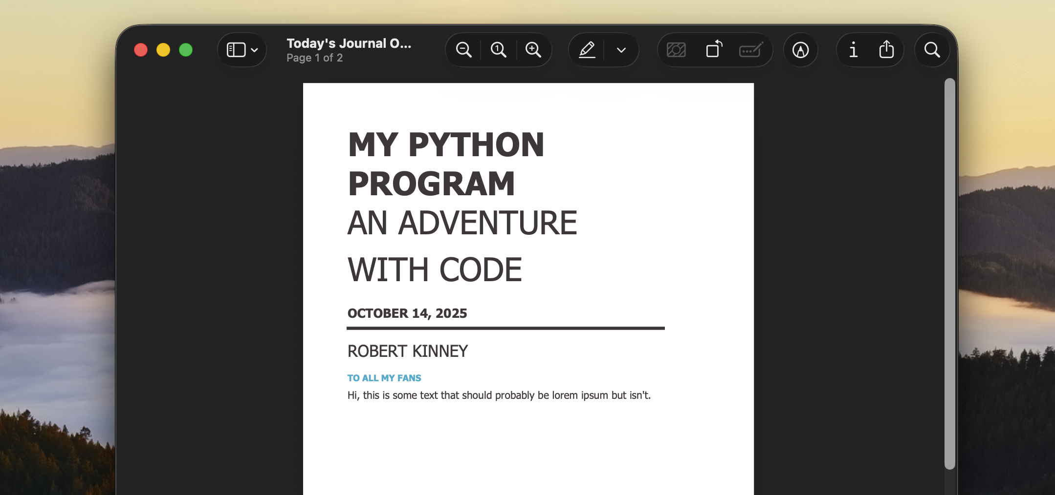 Screenshot of the Journal Output generated by docx-report-generator.