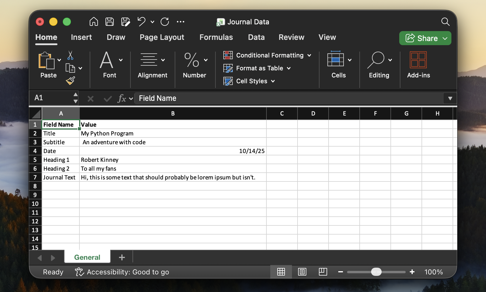 Screenshot of the Source Data file included in docx-report-generator.