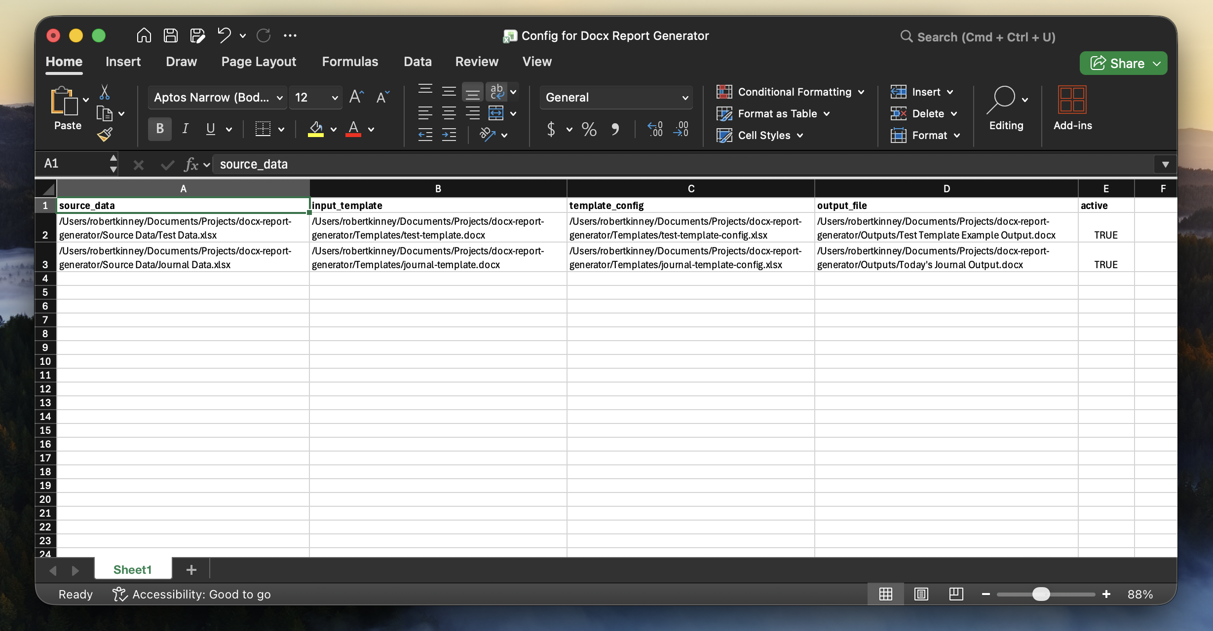 Screenshot of the Report Config included in docx-report-generator.