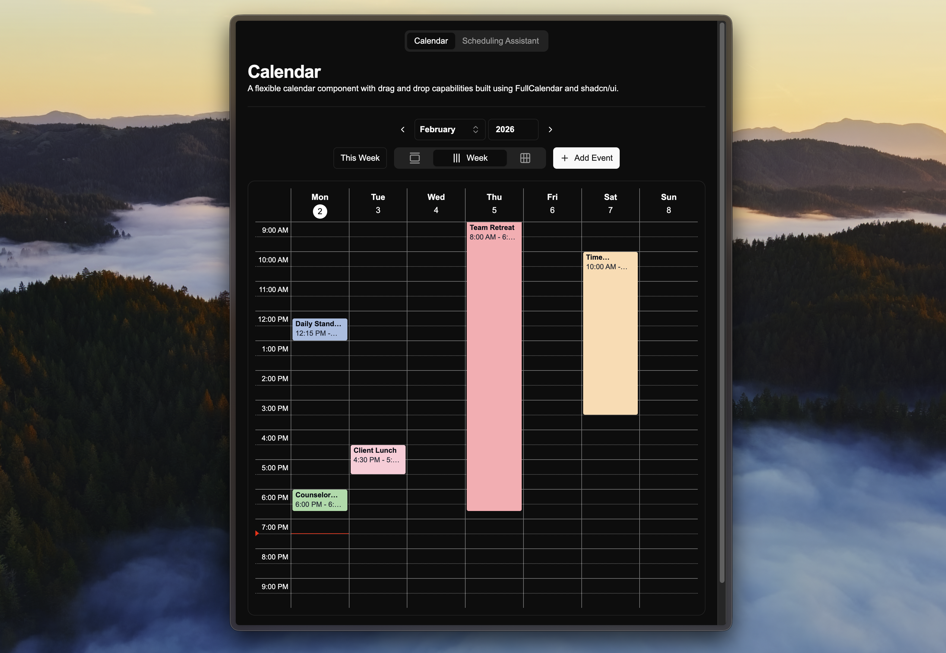Screenshot of the meeting calendar page.